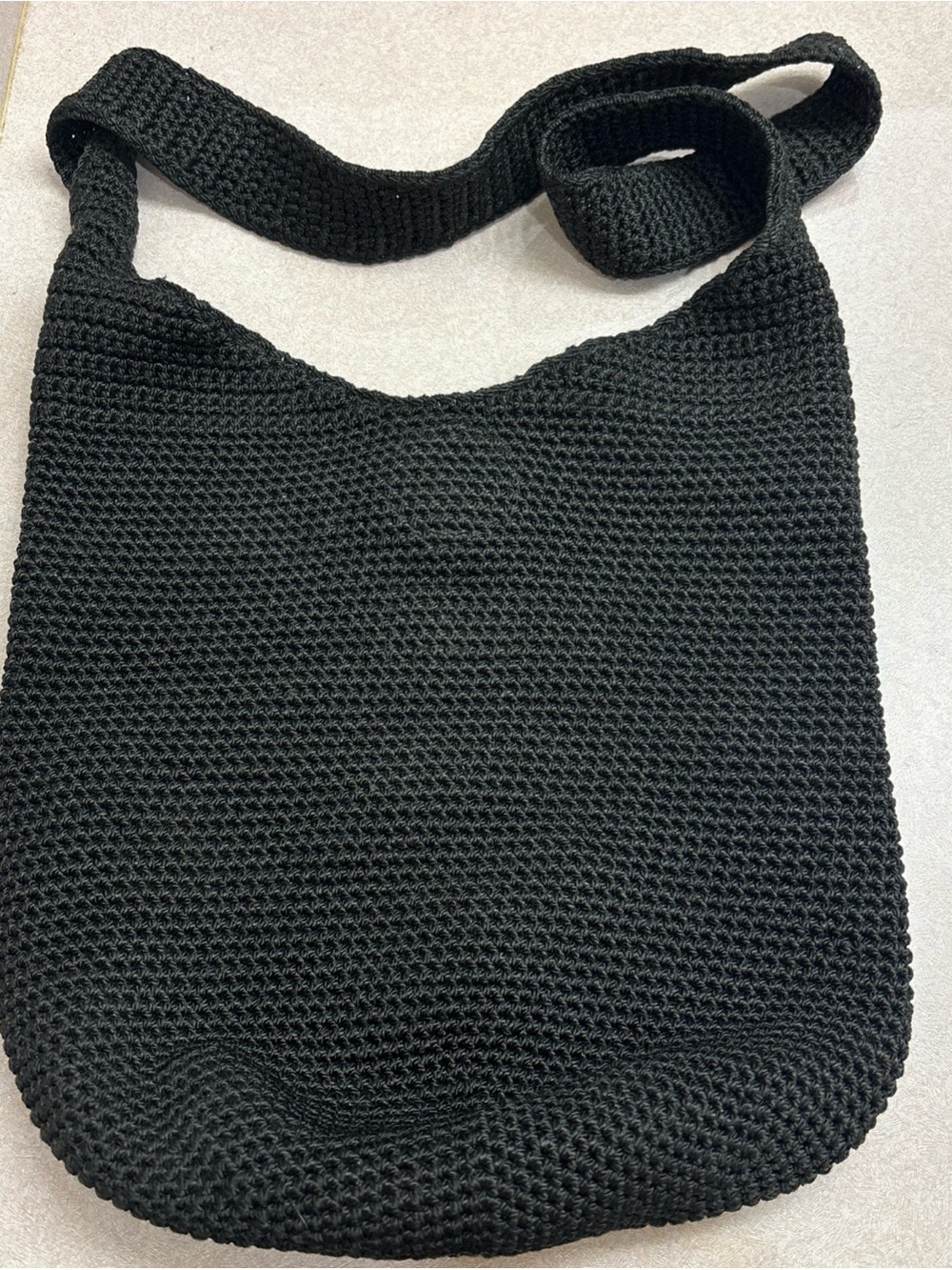 The Sak Crocheted Hobo Crossbody Bag Med. Black Shoulder Magnetic Tote Purse